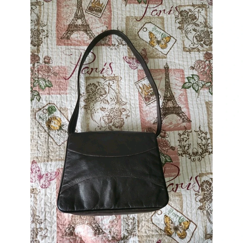 VINTAGE Women's Genuine Leather Handbag Shoulder Bag Brown Made in‎ ITALY